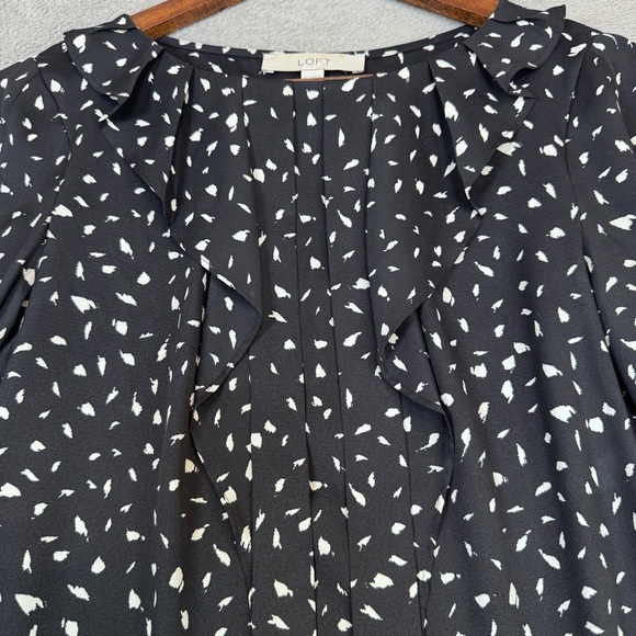 Ann Taylor LOFT Dark Blue Ruffled Blouse Extra Small - Picture 2 of 10